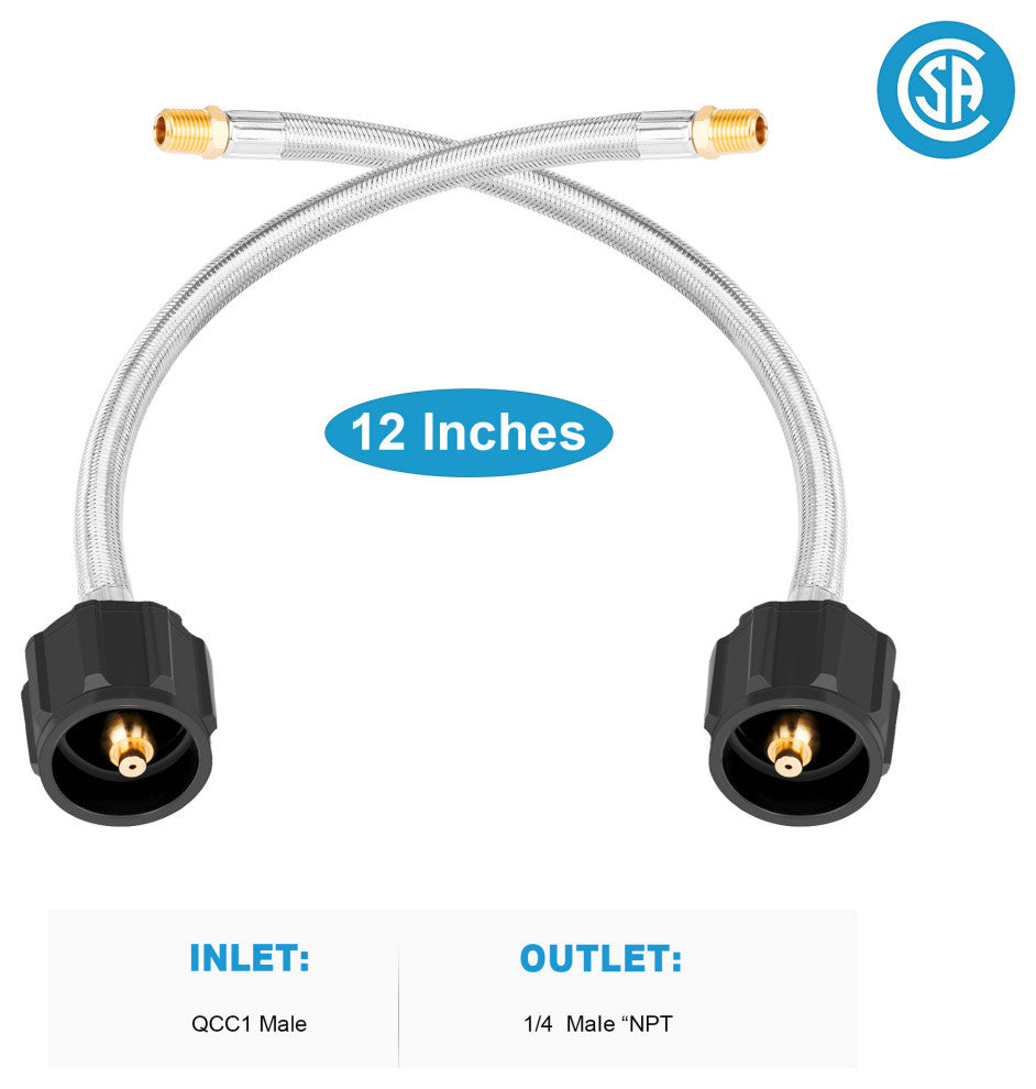 2 Pieces 12 inch 1/4-inch NPT Stainless Braided Pigtail RV Propane Hose