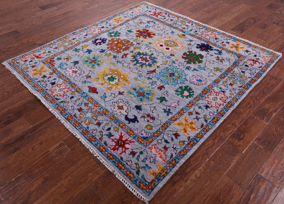 6' Square Turkish Oushak Hand Knotted Wool Rug - Q13399