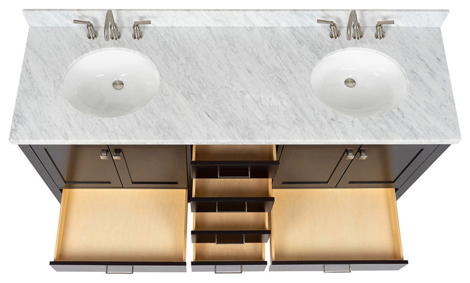 ARIEL Cambridge 73" Double Oval Sinks Bathroom Vanity Espresso with Marble Top