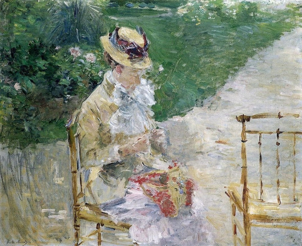 Berthe Morisot Young Woman Sewing in the Garden Wall Decal Print