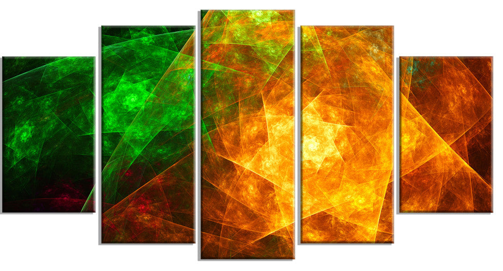 Yellow Rotating Polyhedron, Contemporary Canvas Art Print, 60"x32", 5 Panels