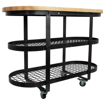 Handcrafted Gourmet Kitchen Island wMaple Butcher Block Hammered Steel