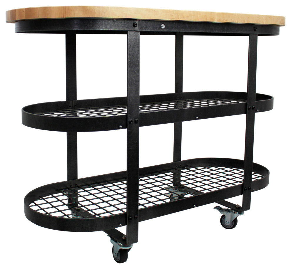 Handcrafted Gourmet Kitchen Island wMaple Butcher Block Hammered Steel