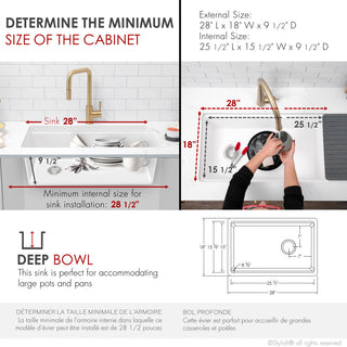Stylish 28" Dual Mount Single Bowl White Granite Kitchen Sink