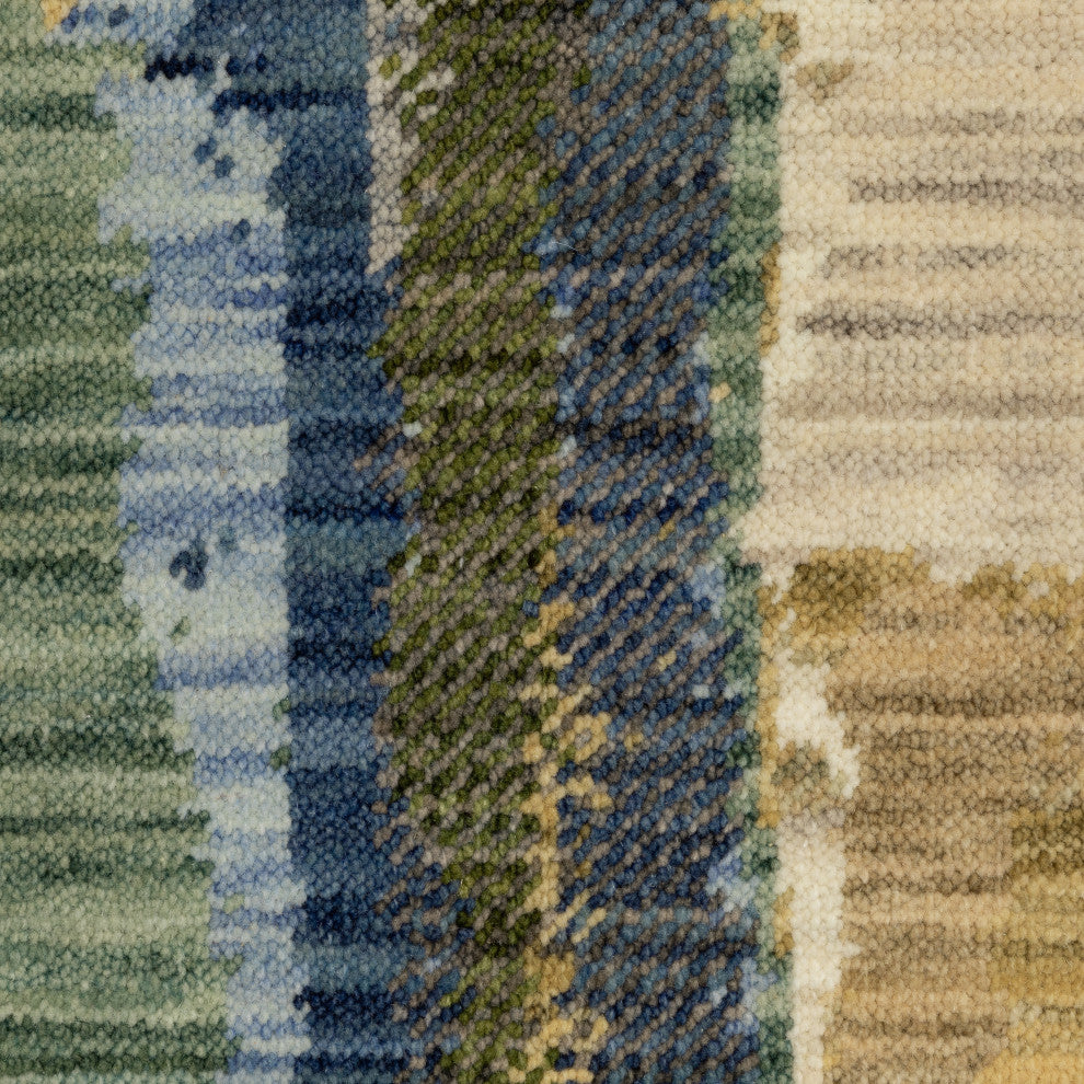 Saturn Abstract Palette Blue/Green Wool Blend Area Rug Runner 2'6" x 12'