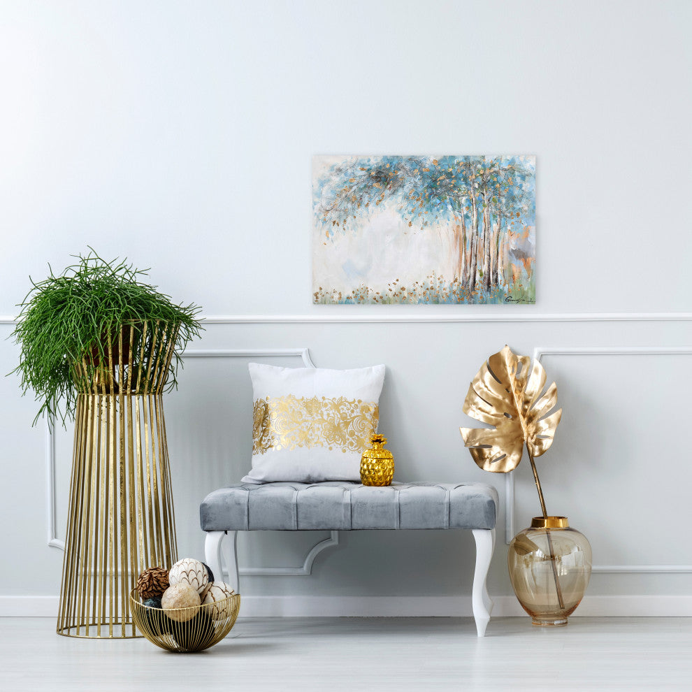 Gleaming Gold Summer Forest Oil Painting Print on Wrapped Canvas