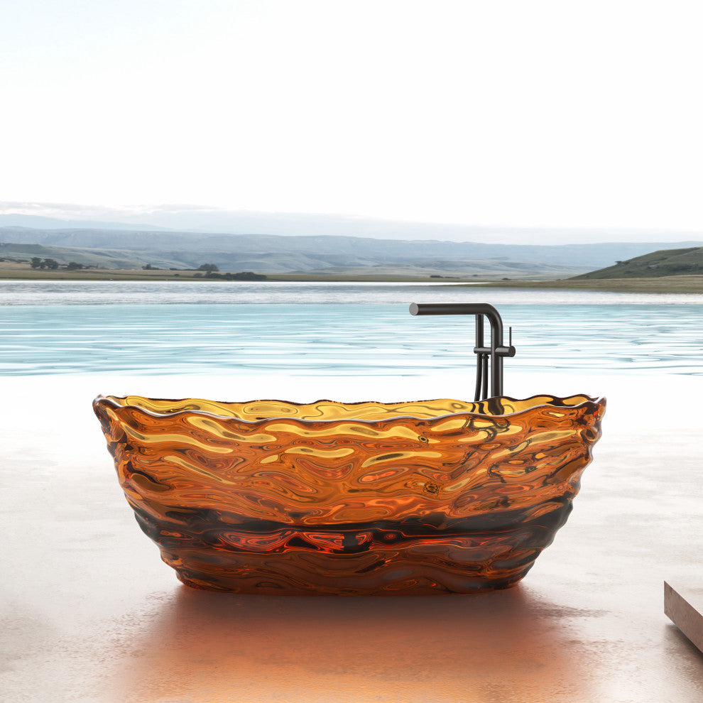 Vanity Art Freestanding Soaking Stone Resin Bathtub, Pure Resin Coffee