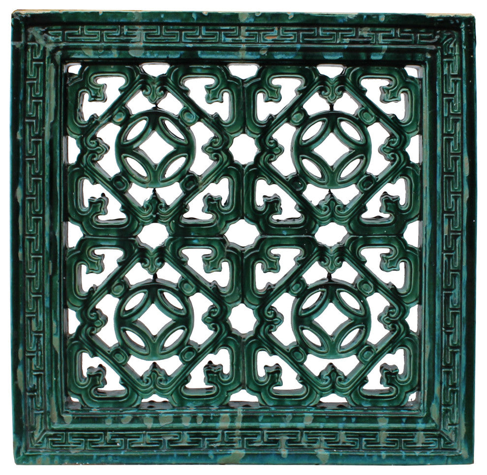Large Chinese Oriental Green Glaze Square Ru Yi Clay Tile
