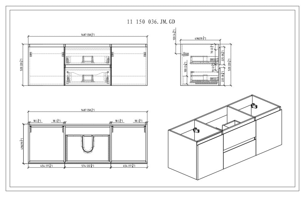 BTO 60" Wall Mounted Bath Vanity With Reinforced Acrylic Sink, Single Sink, White Oak