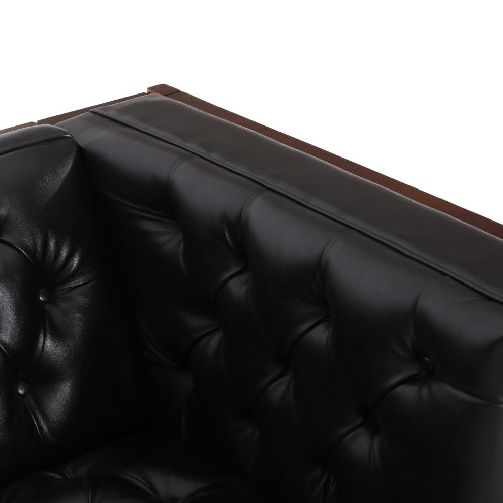 Elias Faux Leather Tufted 3 Seater Sofa, Midnight + Espresso
