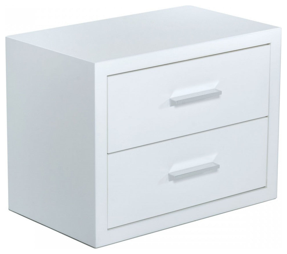 Modern Glossy White Box Nightstand With Two Drawers