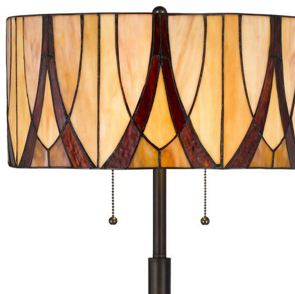Benzara BM282166 Tiffany Floor Lamp, Glass Shade, Metal Base, Antique Bronze