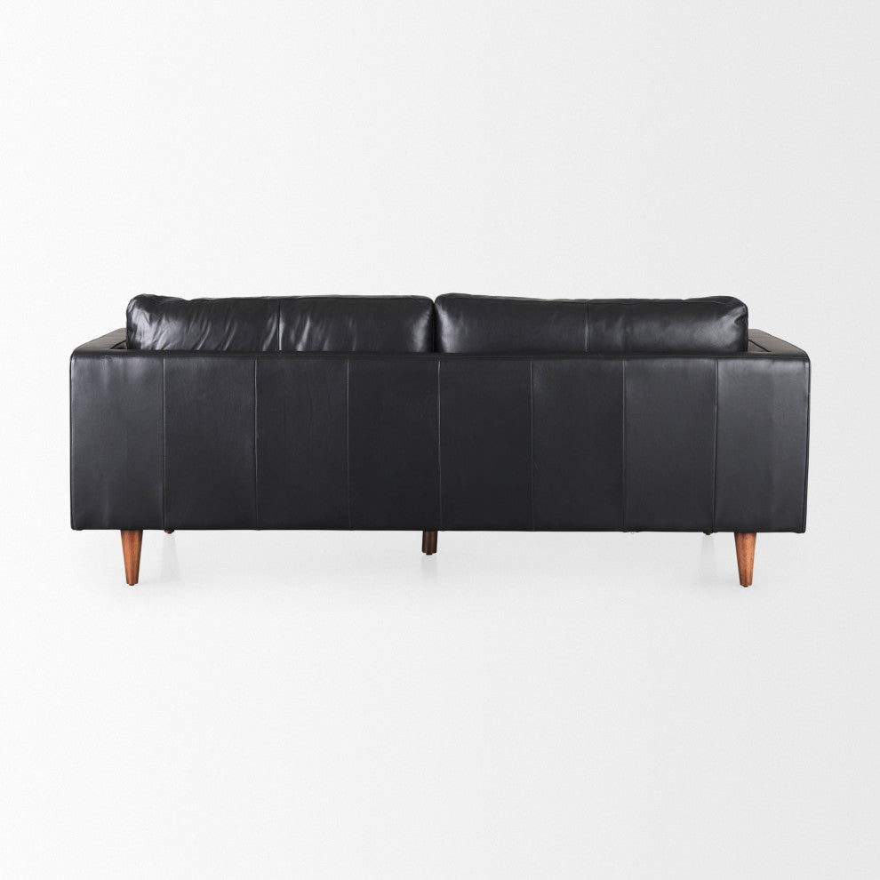 Svend 88Lx38Wx34H Black Leather Sofa