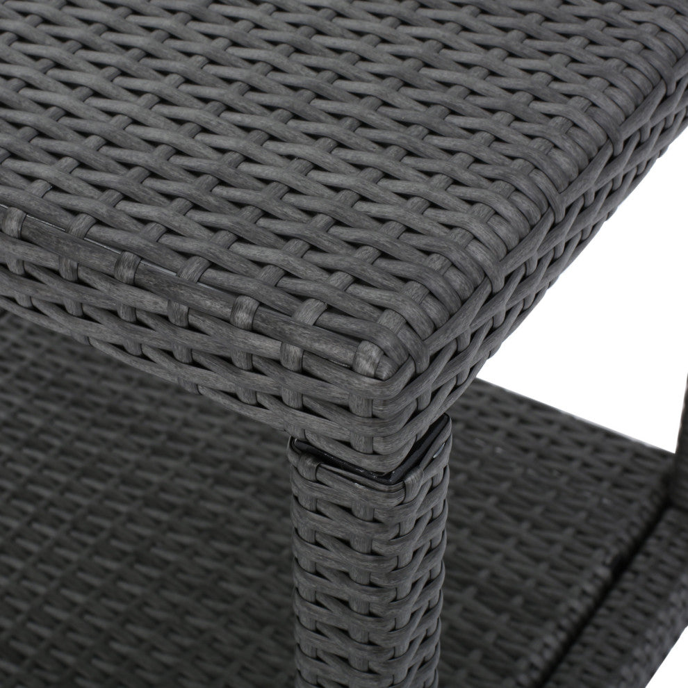 GDF Studio 3-Piece Parham Outdoor Gray Wicker Stacking Chair Chat Set, Box Table