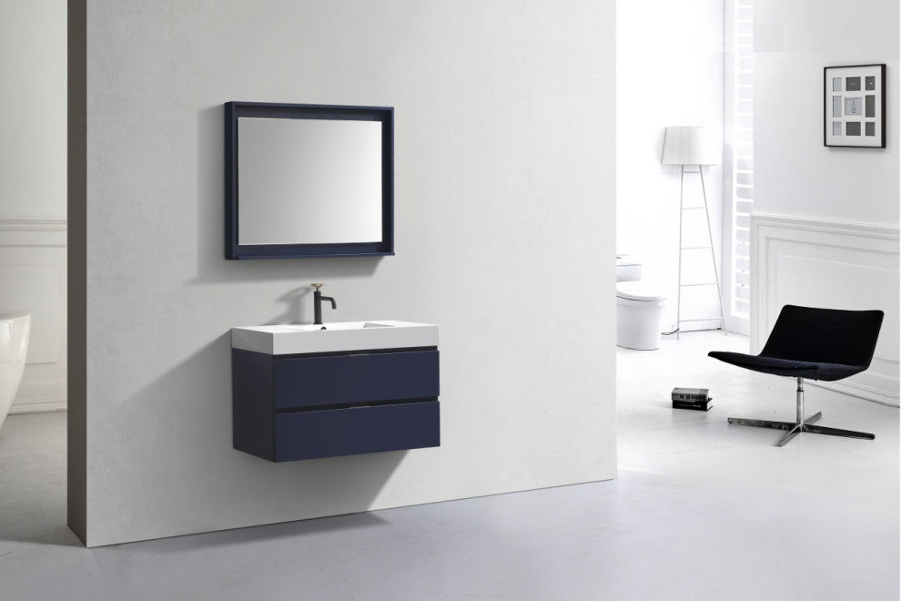 Bliss 36" Blue Wall Mount Modern Bathroom Vanity