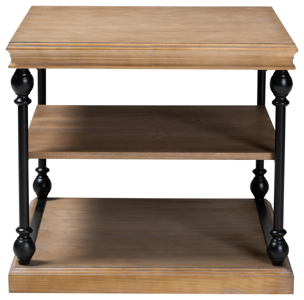 Ray Industrial 3-Tier End Table, Greywashed/Black