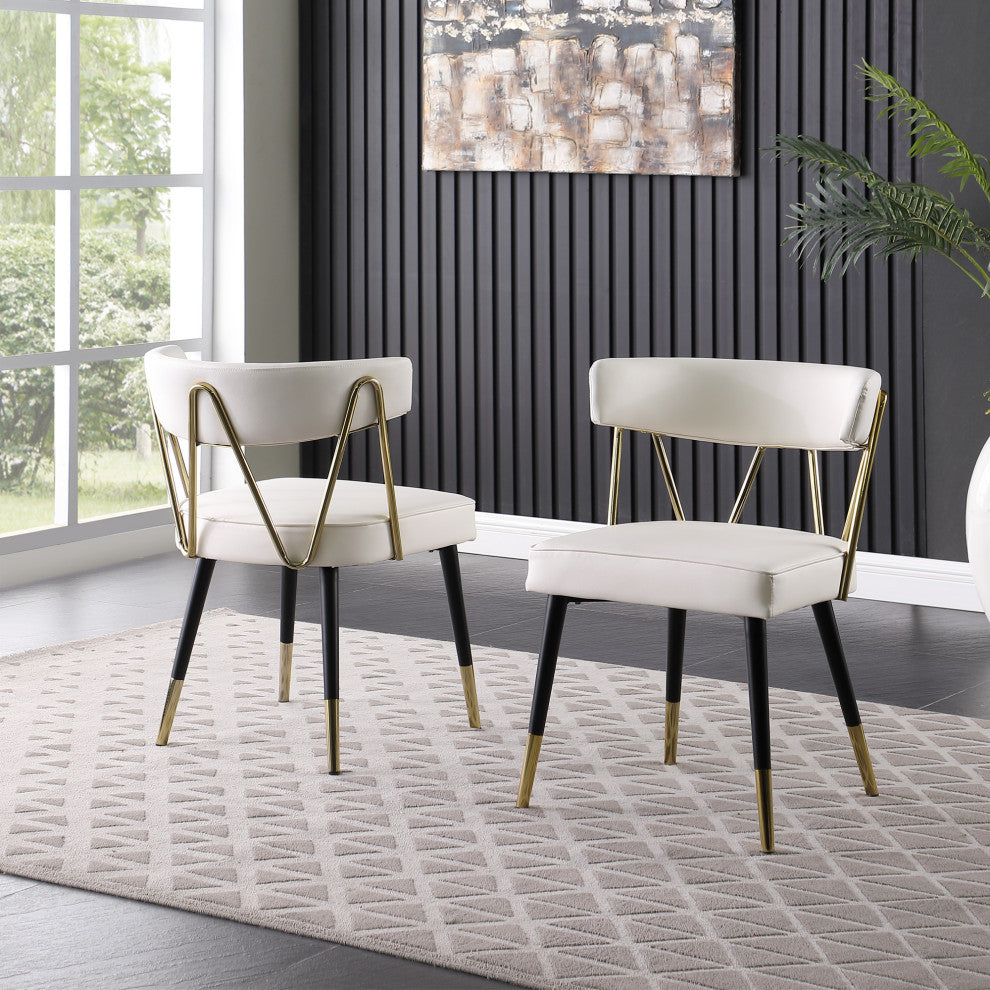 Antoine Glam Dining Chair With Gold Accents, Set of 2, Ivory Faux Leather