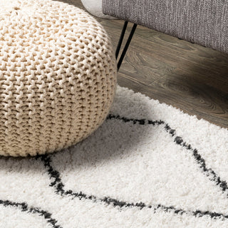 Catala Moroccan Diamond Shag Rug, White/Black, 2x10