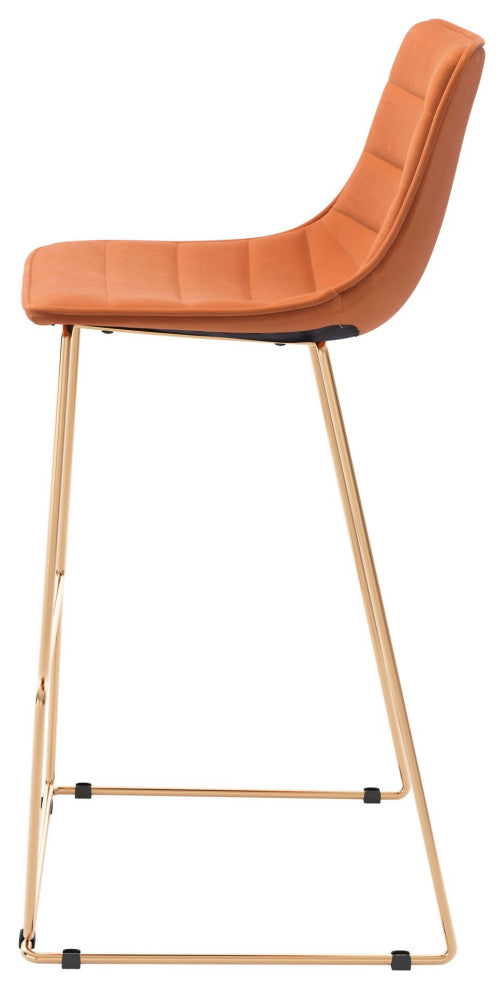 Bar Stool Chair Barstool, Steel Metal, Fabric, Orange, Gold, Cafe Bistro