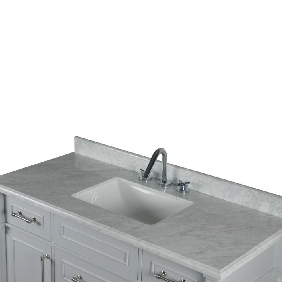 48" Single Vanity, Light Gray With White Carrara Marble Top