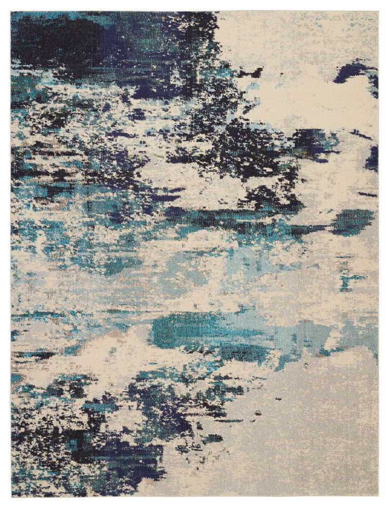 Nourison Celestial 9' x 12' Ivory/Teal Blue Modern Indoor Area Rug