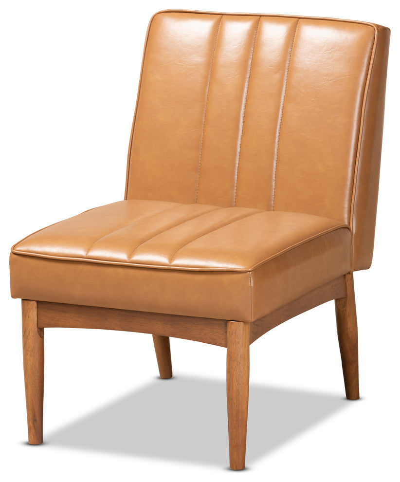 Daymond Modern Tan Faux Leather Walnut Brown Finished Wood Dining Chair