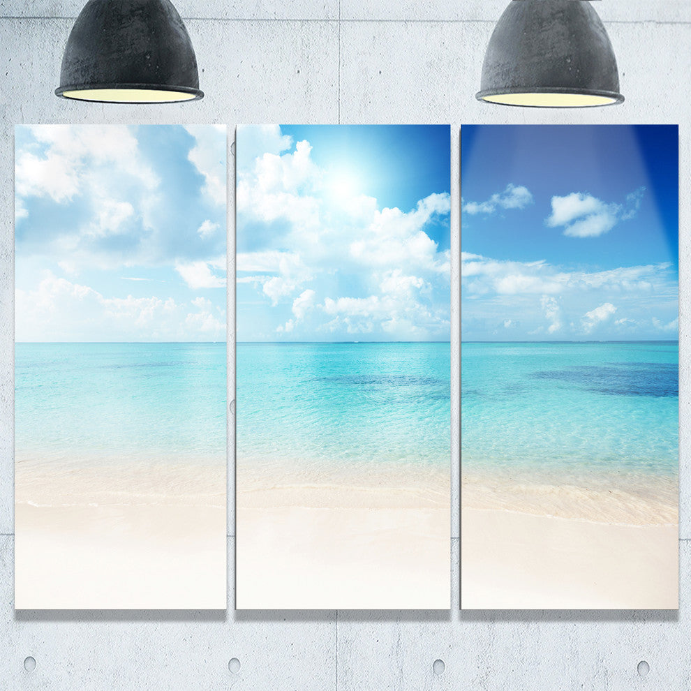 "Sand of Beach in Blue Caribbean Sea" Metal Wall Art, 3 Panels, 36"x28"