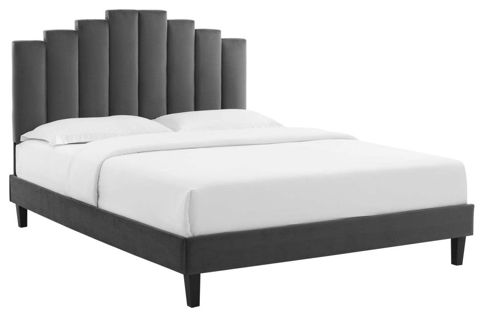Elise Queen Performance Velvet Platform Bed MOD-6692-CHA