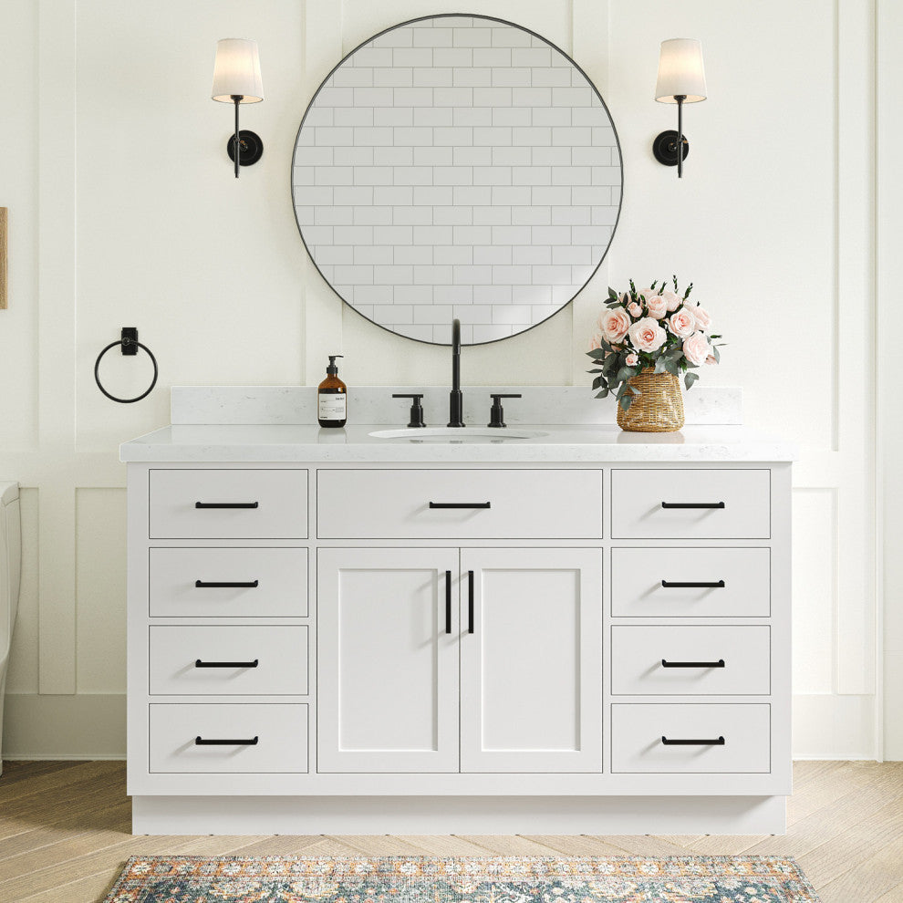 Ariel Hepburn 60"  Single Oval Sink Vanity, Carrara Quartz