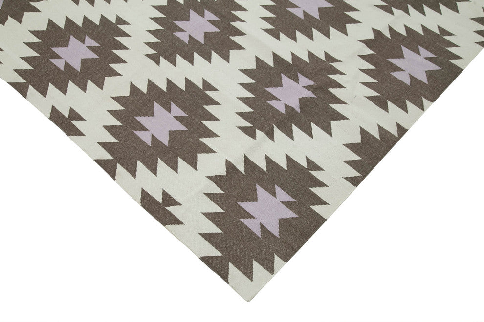 Rug N Carpet - Handmade Wool 9' 9'' x 13' 4'' Geometric Dhurrie Kilim Rug