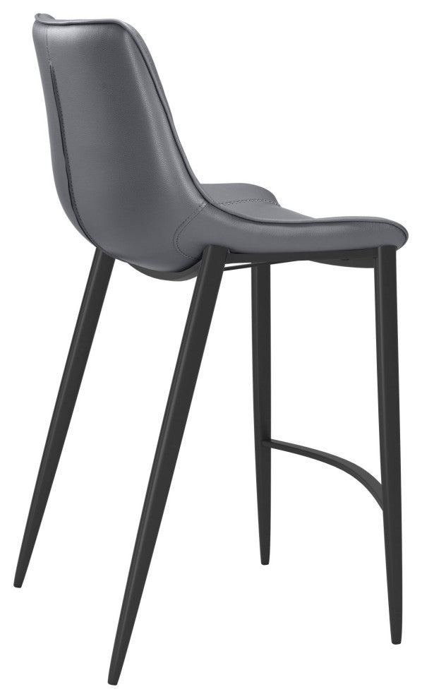 Counter Stool Chair, Set of 2, Faux Vinyl Leather, Steel, Gray, Black
