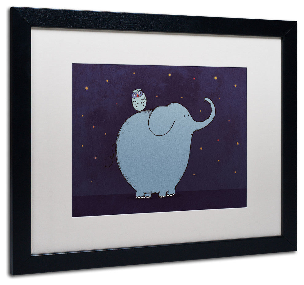 'Owl and Elephant' Matted Framed Canvas Art by Carla Martell