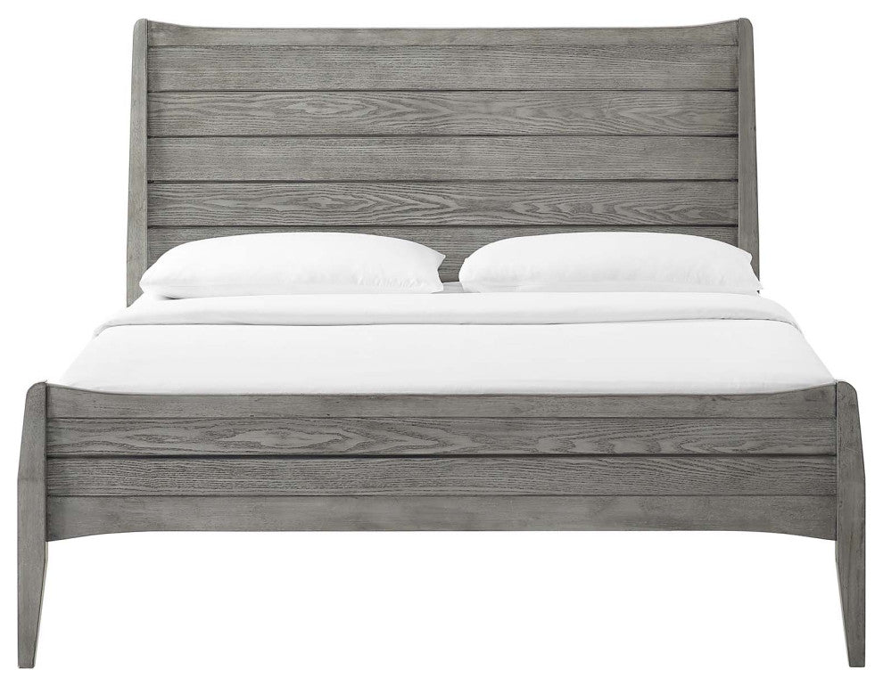 Platform Bed Nightstand Set, Full Size, Wood, Gray, Modern Farmhouse