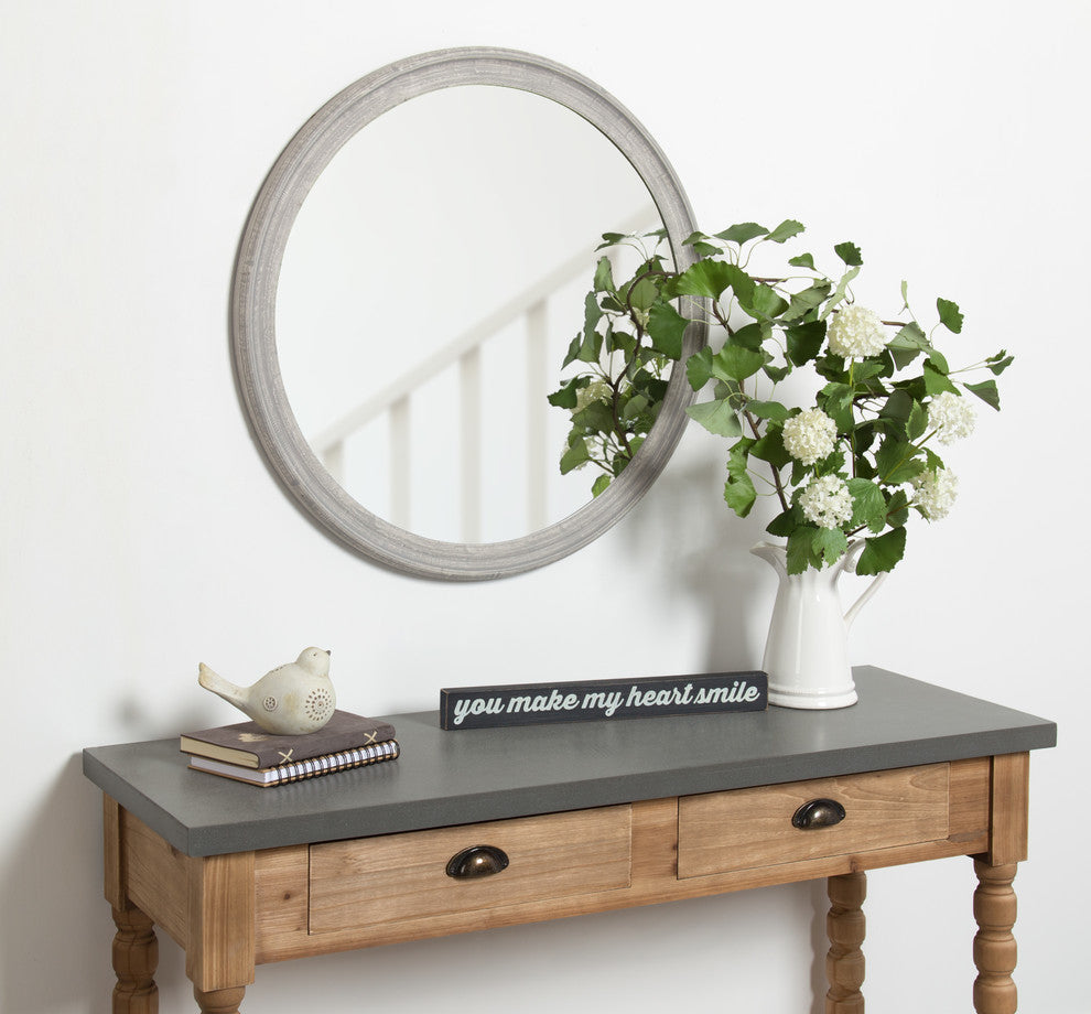 Mansell Round Wooden Wall Mirror, 28 Diameter, Distressed Gray