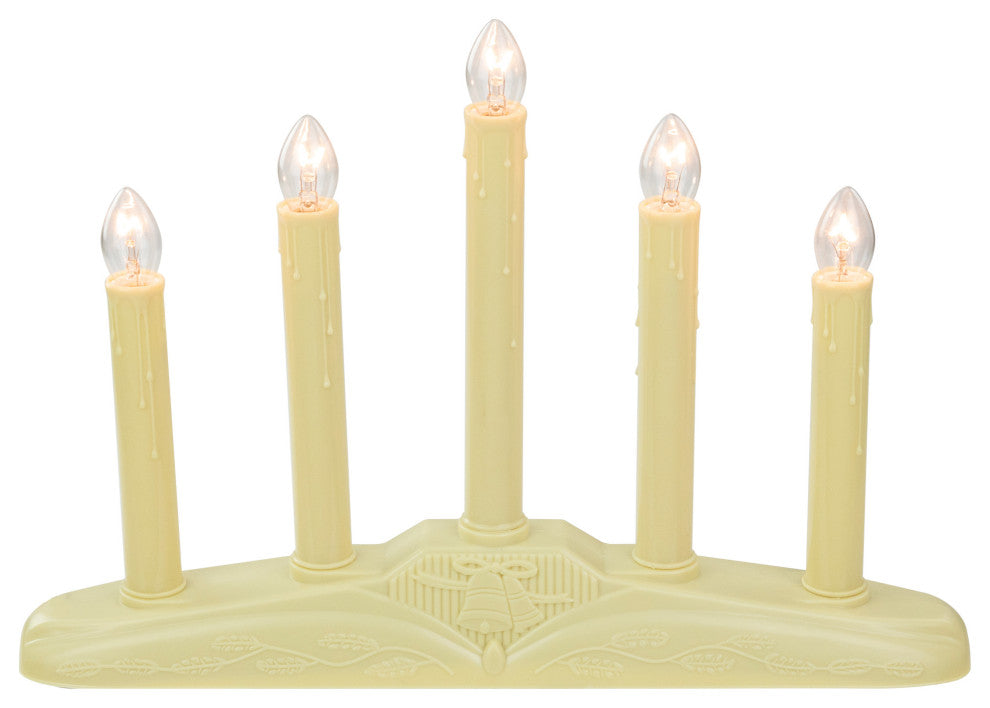 5-Light Christmas Candolier With Candles on Holly Berry and Bell Base Candle Lam