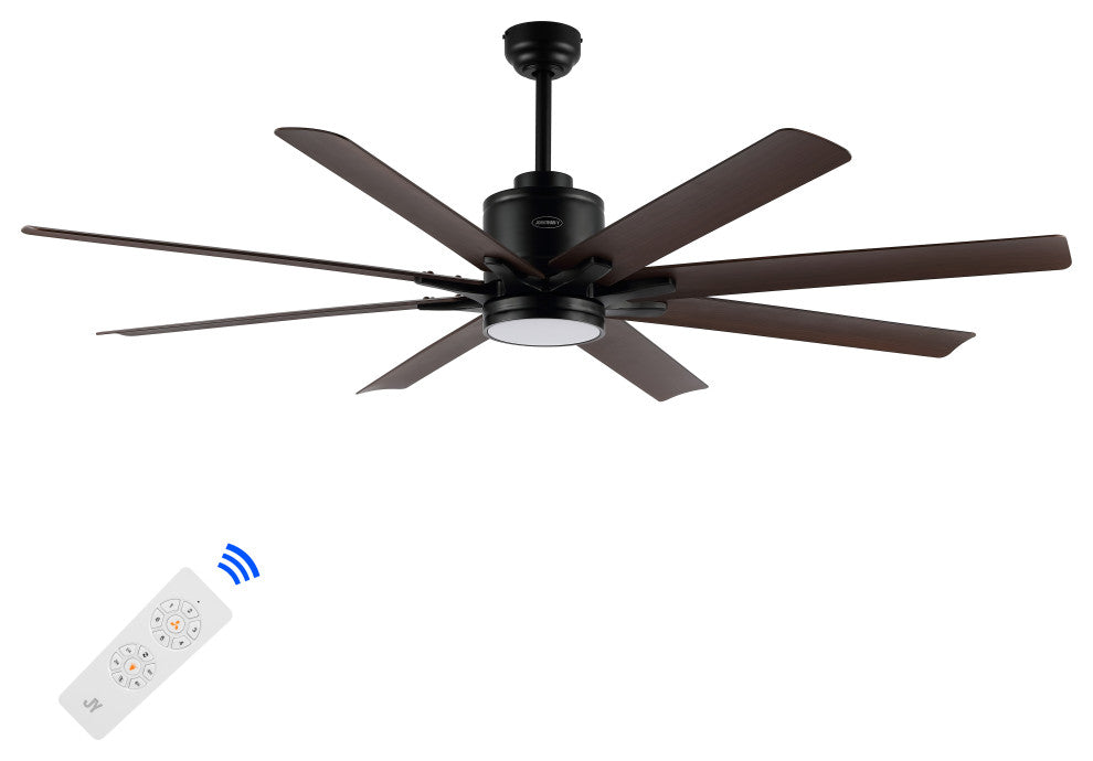 Octo 66" Industrial Iron 6 Speed Ceiling Fan, LED, App/Remote, Black/Brown Wood"
