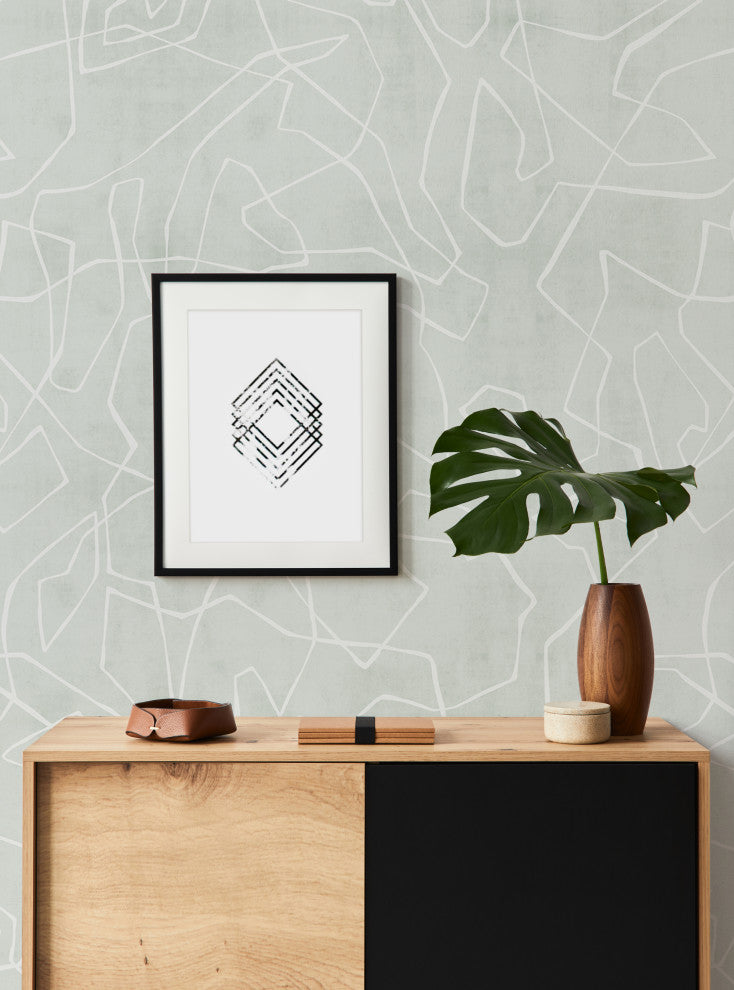 Entangled Lines Textured Look Vinyl Peel and Stick Mural, Sage, 24"x108", Single
