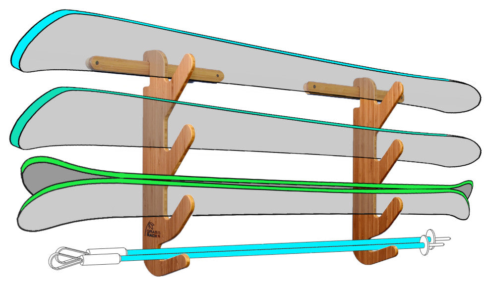 Ski Rack - The Hallsteiner Series Horizontal Ski Wall Mount, Bamboo, Trip