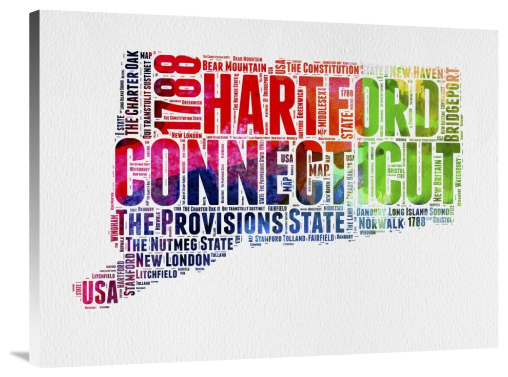 "Connecticut Watercolor Word Cloud" Fine Art Print