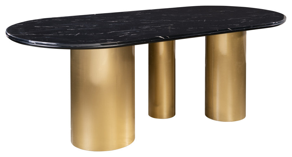 Balmain Oval Marble Top Dining Table for 6, Gold and Black