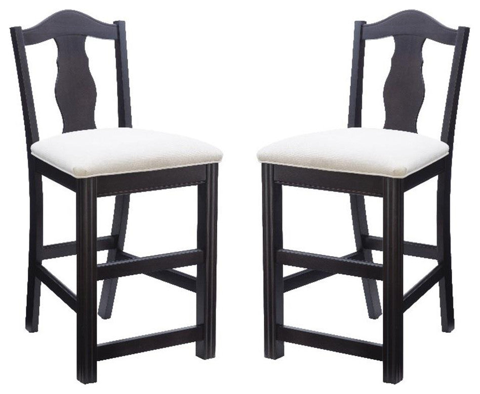 Pemberly Row Beechwood Set of 2 Splat Back Upholstered Counter Stool in Dk Brown