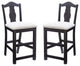 Pemberly Row Beechwood Set of 2 Splat Back Upholstered Counter Stool in Dk Brown