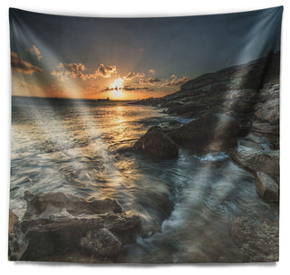 Sydney Beach with Bright Sunset Seascape Wall Tapestry, 80"x68"