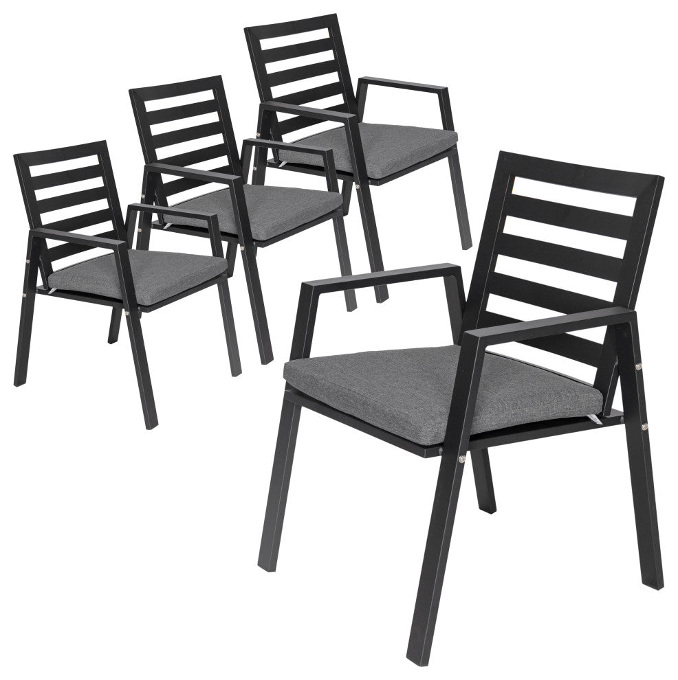 Chelsea Outdoor Dining Chair Aluminum Patio Armchair With Cushions Set of 4, Black