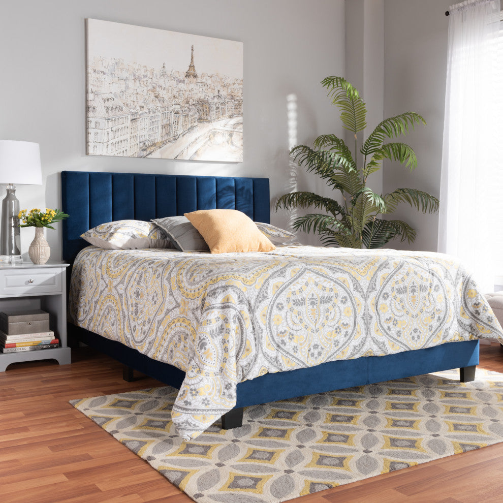 Paige Glam Navy Velvet Bed, Full
