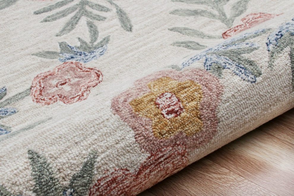 4??Round Gray Floral Traditional Area Rug