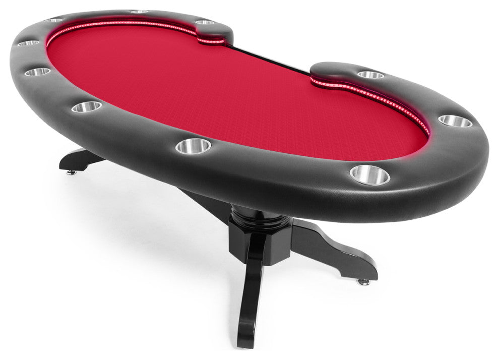 Lumen HD Poker Table, Black, Red, 11 People, Led Lights, Cupholders