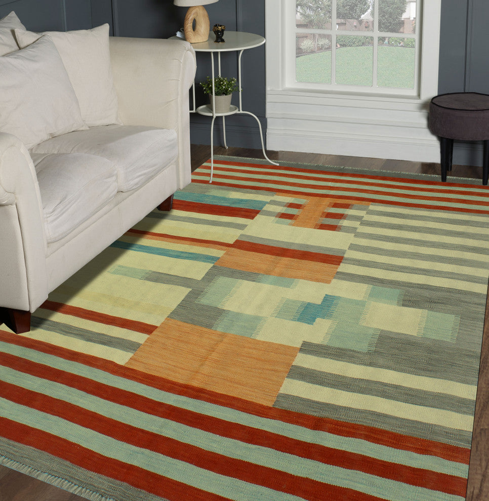Winchester Kilim Zohreh Ivory/Light Green Rug, 6'3x9'8