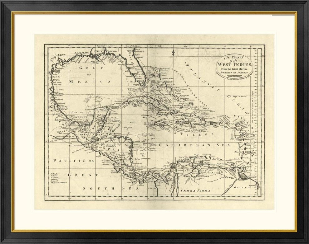 "Chart of the West Indies, 1795" Framed Digital Print by Mathew Carey, 46x37"