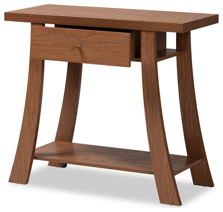 Modern Contemporary Walnut Brown Finished Wood 1-Drawer Console Table